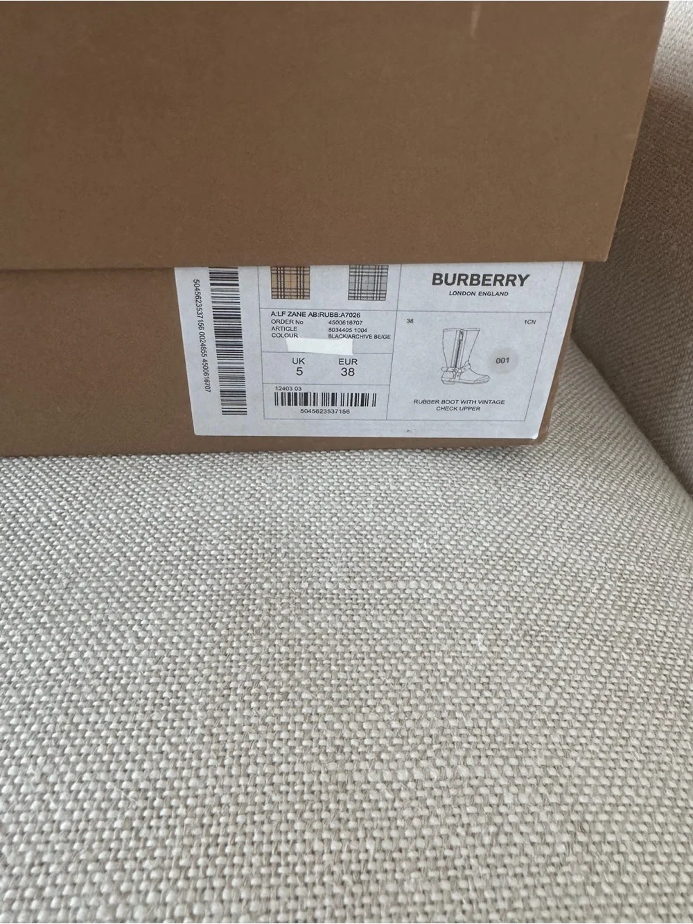 Burberry Black Rubber & Beige Nova Check Mid-Calf Rain Boots